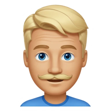 normal emoji 👨🏼 white guy with blond hair, mustache, and blue eyes. No shoulders or neck. Just head. Hair a little mussed and stylish. Smiling sticker