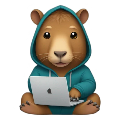 emoji capibara in hoodie with laptop sticker
