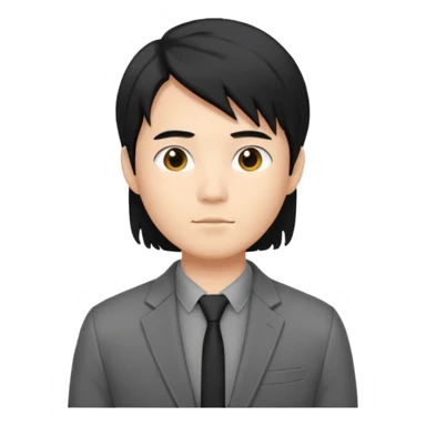 asian young man with mid-long black hair middle part haircut in grey blazer and black t-shirt  sticker