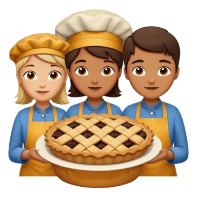 Baking community humanless avatar in vibrant style illustration. Pie, cookie, and muffin warm golden tones, simple shapes, flat design, high contrast. sticker