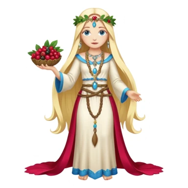 full body woman long blonde hair blue eyes white skin fruit priestess with berry belt and leaf jewelry sticker