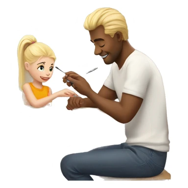 blonde daughter paints blonde dad's nails sticker