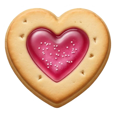Realistic shortbread cookie in the shape of a heart with pink jelly middle filling and sprinkled powder sugar on top. sticker