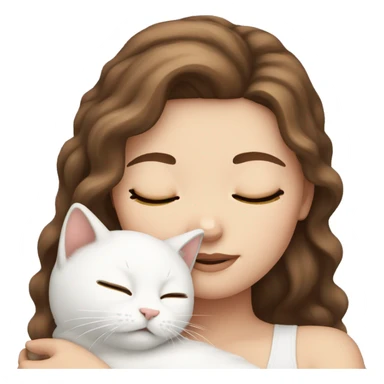 White girl brown hair sleeping with white kitty sticker