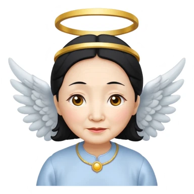 Angel Old Lady with wings black hair asian  smaller eyes w halo sticker