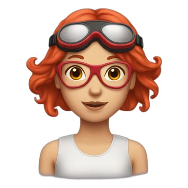 A girl with long red hair and goggles on her head sticker