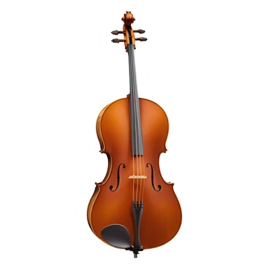 Create an elegant and refined emoji representing the Cremona 4/3F 4/4 cello with a Hans Klein HKCB bow. The design should feature the curved wooden body of the cello with a rich, glossy finish, capturing its classical shape and intricate details. The bow should be displayed with fine craftsmanship, highlighting the hair and the smooth, polished wooden stick. Include subtle musical notes floating around the instrument to emphasize its rich, melodic sound. Use deep wood tones like chestnut brown, gold accents for the fittings, and soft lighting effects to give the instrument a timeless, professional feel. The background should be transparent. sticker