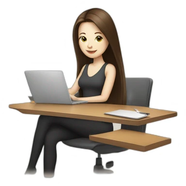 woman with long straight brown hair and pale skin using a laptop as a serving tray for a coffee mug sticker