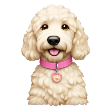 White cream mini golden doodle with pink collar sticker