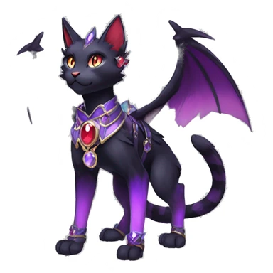 cool kawaii cartoon edgy distinguished ethereal elegant beautiful fantasy black purple red ethereal fantasy nargacuga-Noivern-cat-Quiana-Fakemon collar harness moon gem jewels full body sticker