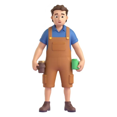 Wreck-It Ralph man with short messy hair, brown overalls, boxy figure with big arms sticker
