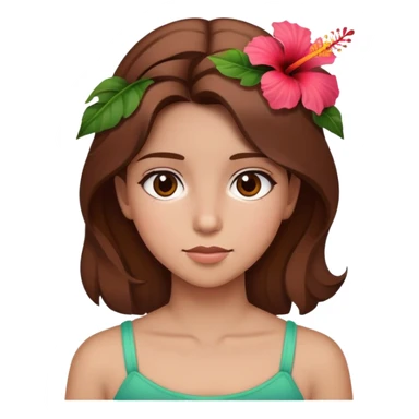 girl with brown hair and a hibiscus flower in her hair sticker