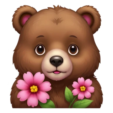 Bear with puppy dog eyes holding holding flowers sticker
