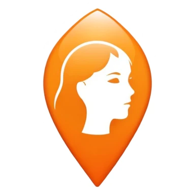 Orange Apple Maps teardrop-shaped location pin with flat white woman silhouette inside sticker