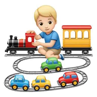 child playing with both toy cars and trains sticker