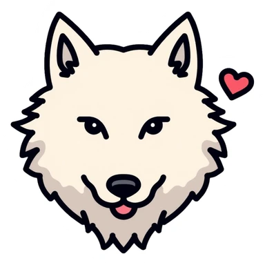 White wolf with heart, romantic sticker