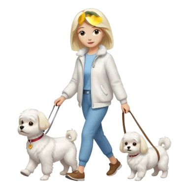 blonde woman wearing white, walking a maltese dog. sticker