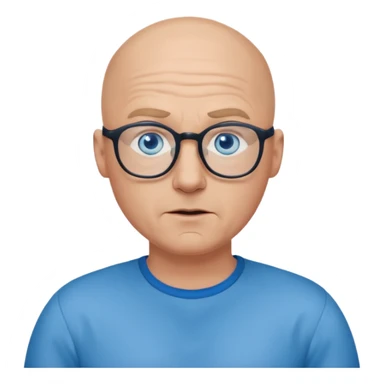 bald man with blue eyes and glasses shrugging sticker