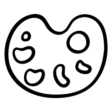 Detailed artist's palette with paint blobs and palette holes. Hand-drawn icon style with transparent background. sticker