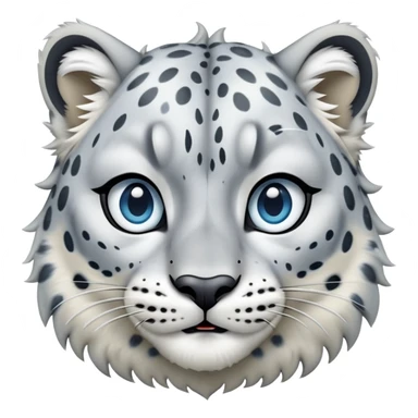 Cinematic-Comical-Snow-Leopard-Portrait-Emoji – Head tilted dramatically with an exaggeratedly amused expression, featuring a thick, spotted white-and-grey coat with a dense ruff around the neck, wide, piercing icy blue eyes filled with playful disbelief. sticker
