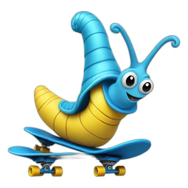 blue snail riding a yellow skateboard sticker