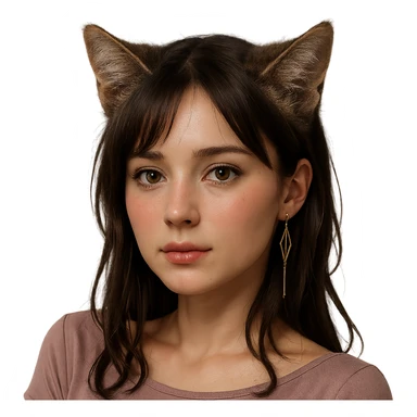 Add realistic cat ears to the anime girl in a photorealistic style. Keep the background transparent if possible. sticker