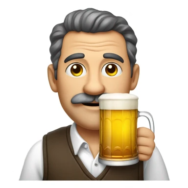 "A middle-aged man with a round face, a bushy mustache, and a jovial yet greedy expression. He wears a vest over a white shirt, holding a mug of beer, standing in a cozy tavern." sticker