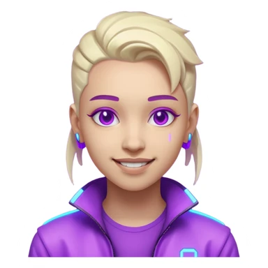 neutre gender neon cyberpunk light purple happy, I don't want you to use props, não utilizar óculos  sticker