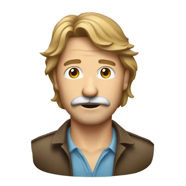 can you make me an emoji in png format with a transparent background, of a middle aged man with light brown hair in a mullet, and he has a moustache sticker