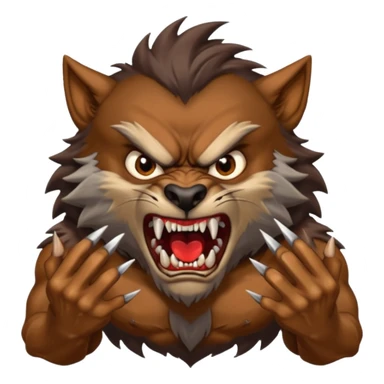 Create an emoji of Werewolf half bodied till waist sharp nails angry face brown sticker
