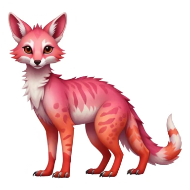 Feral Rare Fantasy light pastel gradient-pink-red-orange Vernid-Sergal-Genet-species by LiLaiRa, random markings, tufted ears, full body, 4 legs sticker