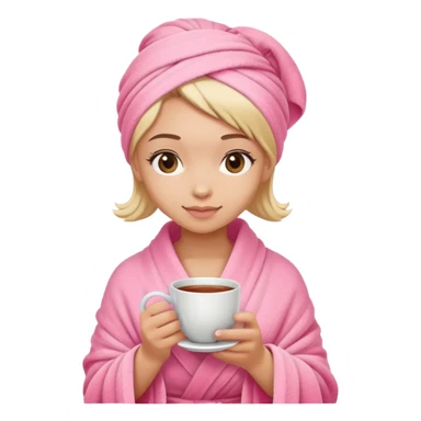 girl hair wrapped in pink towel holding tea with hands sticker