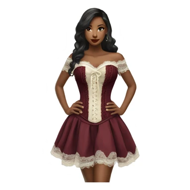 Burgundy ivory corset with lace and bow dress sticker