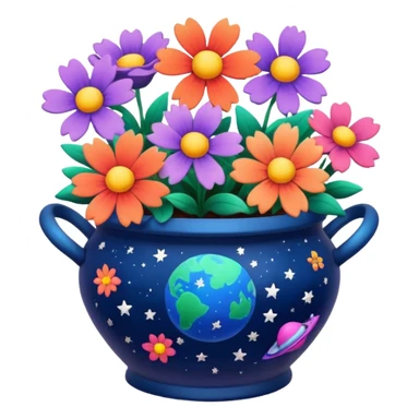 Space-Painted Clay Pot of Space-Petalled Flowers,  sticker