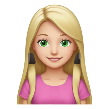 Green eyes office girl with straight long blonde hair with pink dress sticker