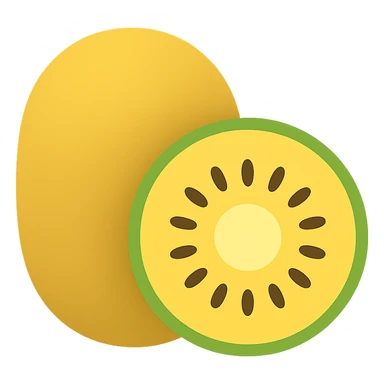 minimal flat icon of golden kiwi fruit, yellow and green, clean lines, no background sticker