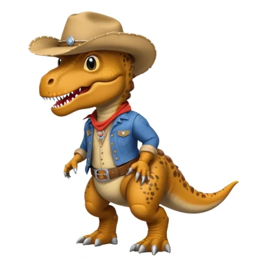 trex dinosaor with cowboy helmet with cowbot clothes sticker