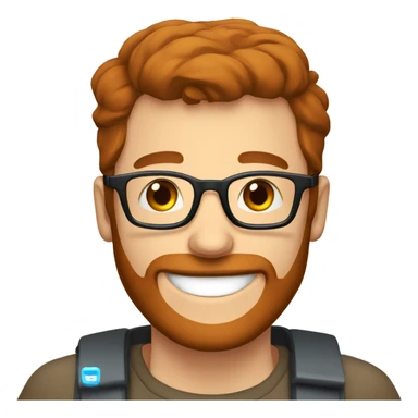 happy men with blue eyes, brown hair and red beard with glasses coding on computer sticker