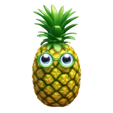 3D elegant pineapple🍍  with big shiny eyes 👀 pineapple holds mirror with its reflection 🪞🍍 sticker