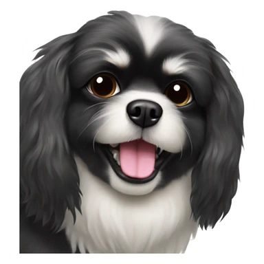 Pekingese poodle mix black dog with white chest and underbite with teeth showing  sticker