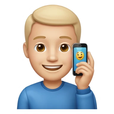 3D emoji style man talking on phone, holding a smartphone to his ear, smiling, rounded face, soft shading, glossy texture, Apple iOS emoji style, clean white background, centered, high detail, sticker style
 sticker