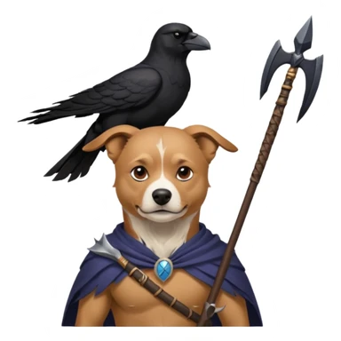 dog odin has spear. he has raven on his shoulder. dynamic pose sticker