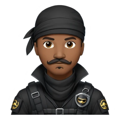 african-american mustache mercenary black asymmetrical ninja hacker terminal command center sticker