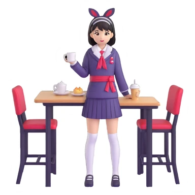 Japanese female high school student in cafe cosplay costume at cultural festival sticker