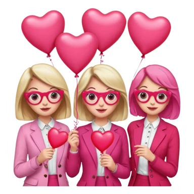 galentines party : change their outfits in red and pink, add pink heart balloons and pink glasses in their hands sticker