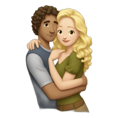 White Man with long dark curly hair hugging a blonde curvy woman sticker