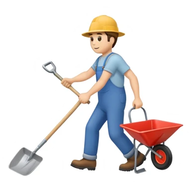 man digging with a shovel, with a wheelbarrow nearby sticker