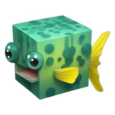 cube yellow fugu fish with two fins and tail in minecraft style full size sticker