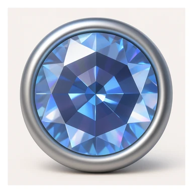 Make it 3D emoji style: add a silver jewelry setting to the round cut white diamond with subtle holographic glow sticker