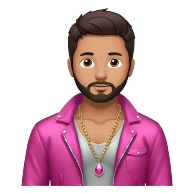 Frankie Zulferino with dark brown hair and short beard shirtless with necklace, dark pink metallic jacket sticker